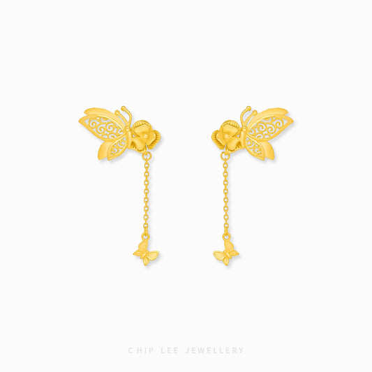 999 Pure Gold Floral Butterfly Earring