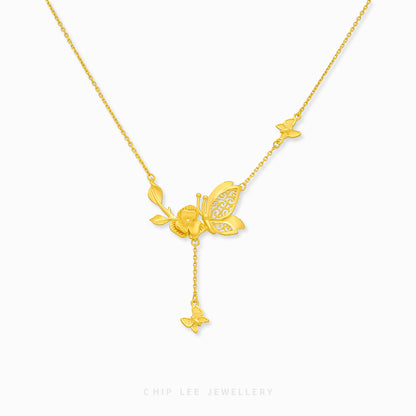 999 Pure Gold Floral Butterfly Necklace