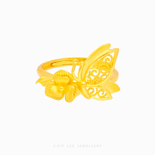 999 Floral Butterfly Ring