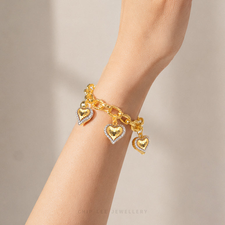Duo Tone Heart Charms Bracelet