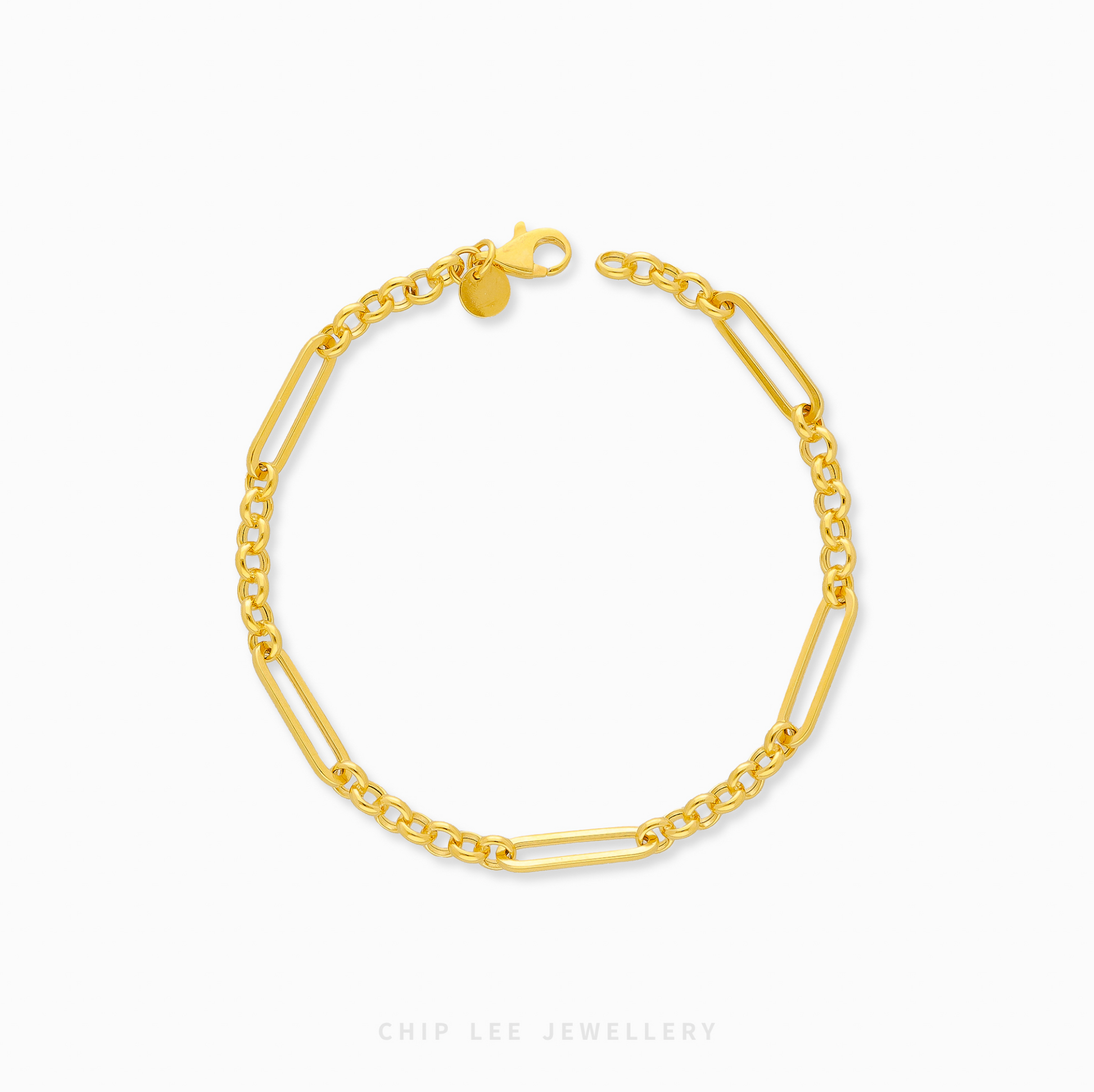 916 gold Mixed Paperclip Link Bracelet, modern women’s gold bracelet for everyday wear, stacking, or gifting