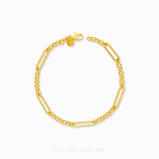 916 gold Mixed Paperclip Link Bracelet, modern women’s gold bracelet for everyday wear, stacking, or gifting