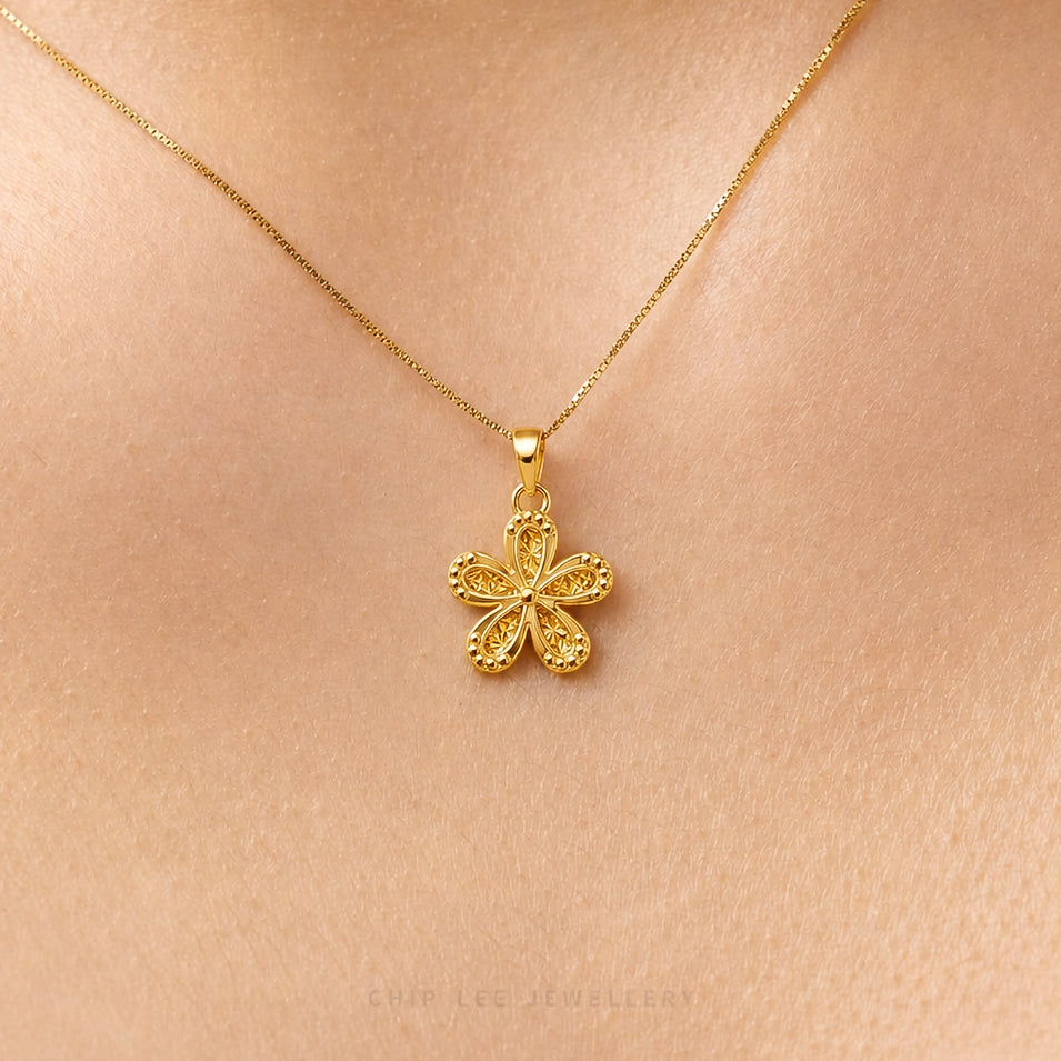 999 Pure Gold Floral Pendant