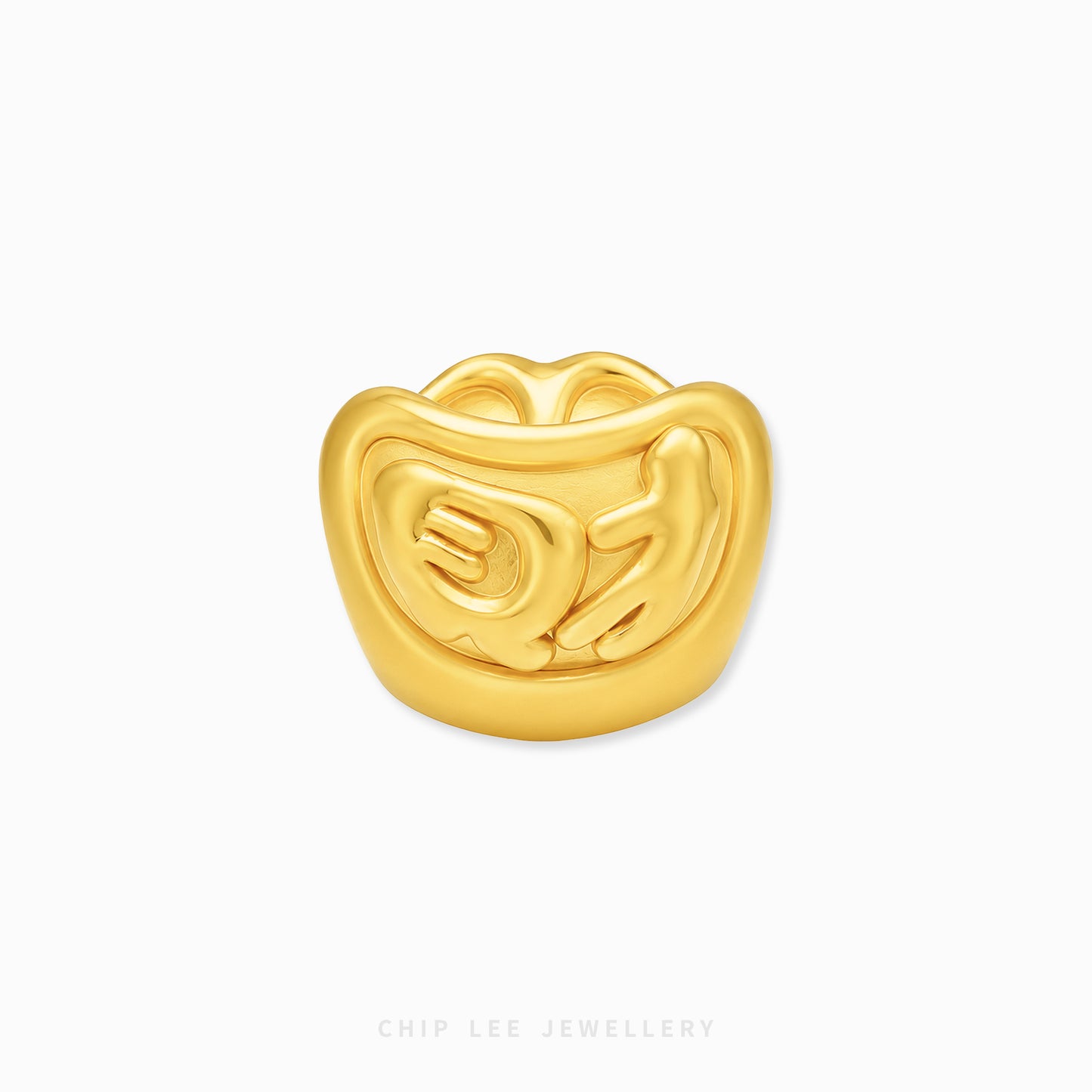 A gold-colored dental mouthpiece ring with a stylized teeth design, shown on a clean white background with the brand name 'CHIP LEE JEWELLERY' at the bottom.