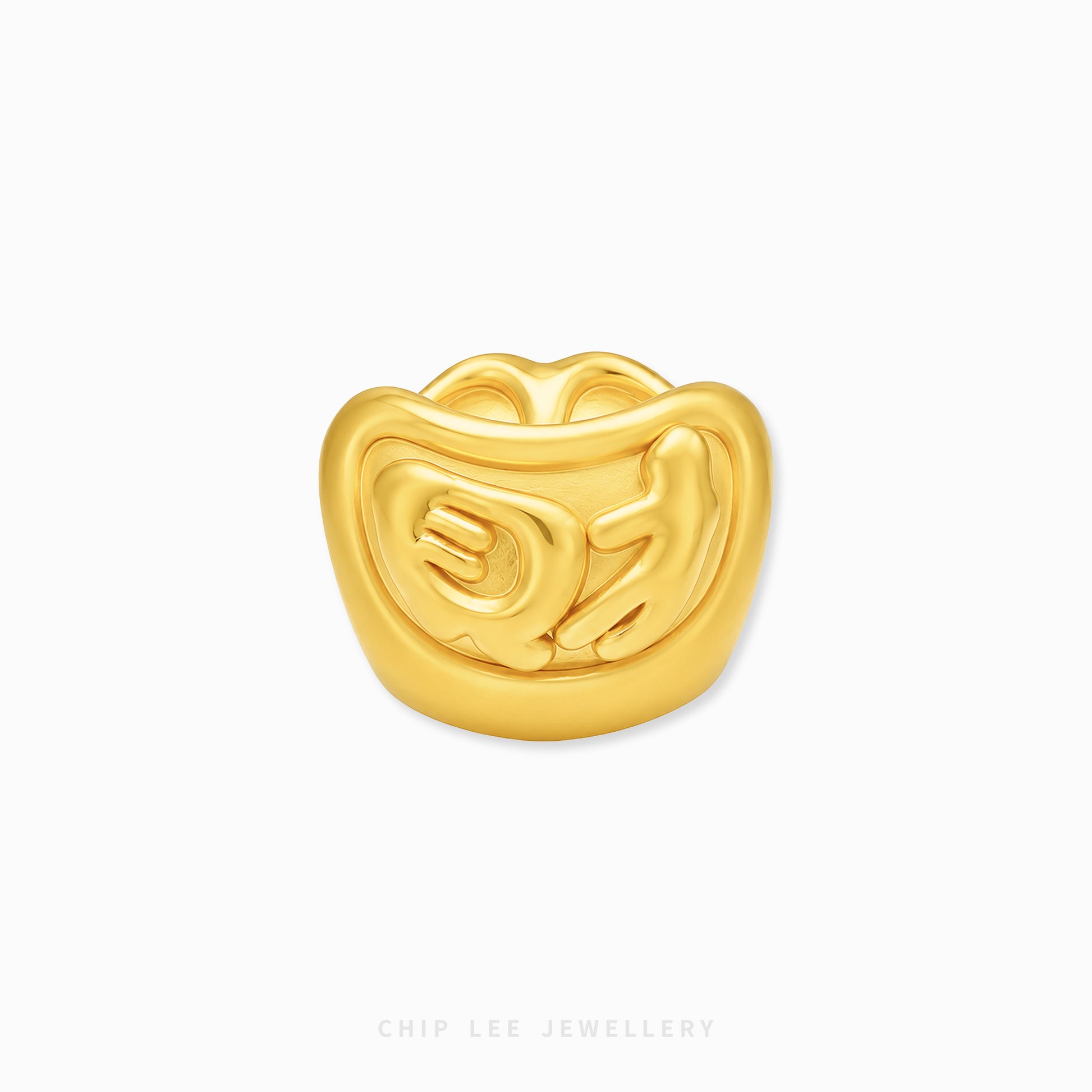 A gold-colored dental mouthpiece ring with a stylized teeth design, shown on a clean white background with the brand name 'CHIP LEE JEWELLERY' at the bottom.