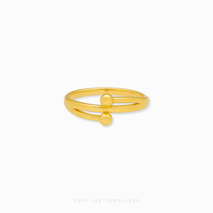 999 Pure Gold Bypass Sphere Ring in 24K gold, elegant modern gold statement ring with sphere accents for women