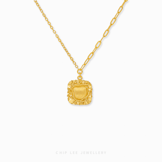 999 | 24K Gold Kare Necklace by Chip Lee Jewellery, square design with intricate finish