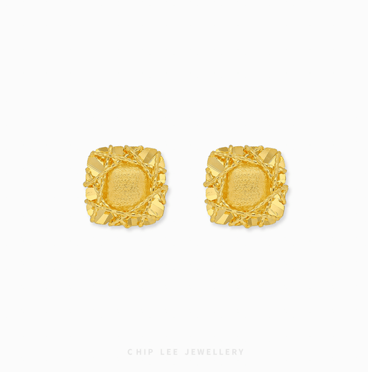 999 | 24K Gold Kare Studs by Chip Lee Jewellery, square design with intricate finish