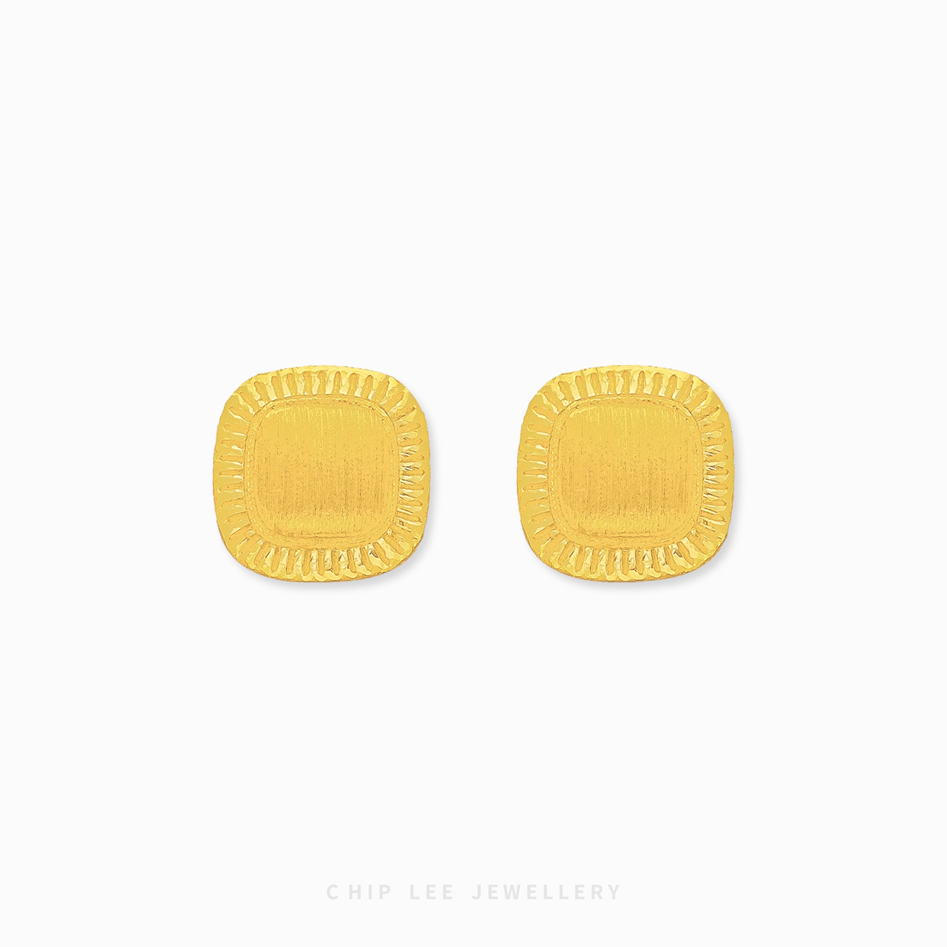 999 | 24K Gold Kare Studs with refined square silhouette in pure gold by Chip Lee Jewellery Singapore.