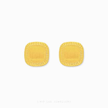 999 | 24K Gold Kare Studs with refined square silhouette in pure gold by Chip Lee Jewellery Singapore.