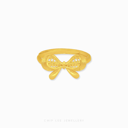 999 Dainty Ribbon Ring by Chip Lee Jewellery, 999 pure gold, featuring a delicate bow design, adding elegance to any outfit.