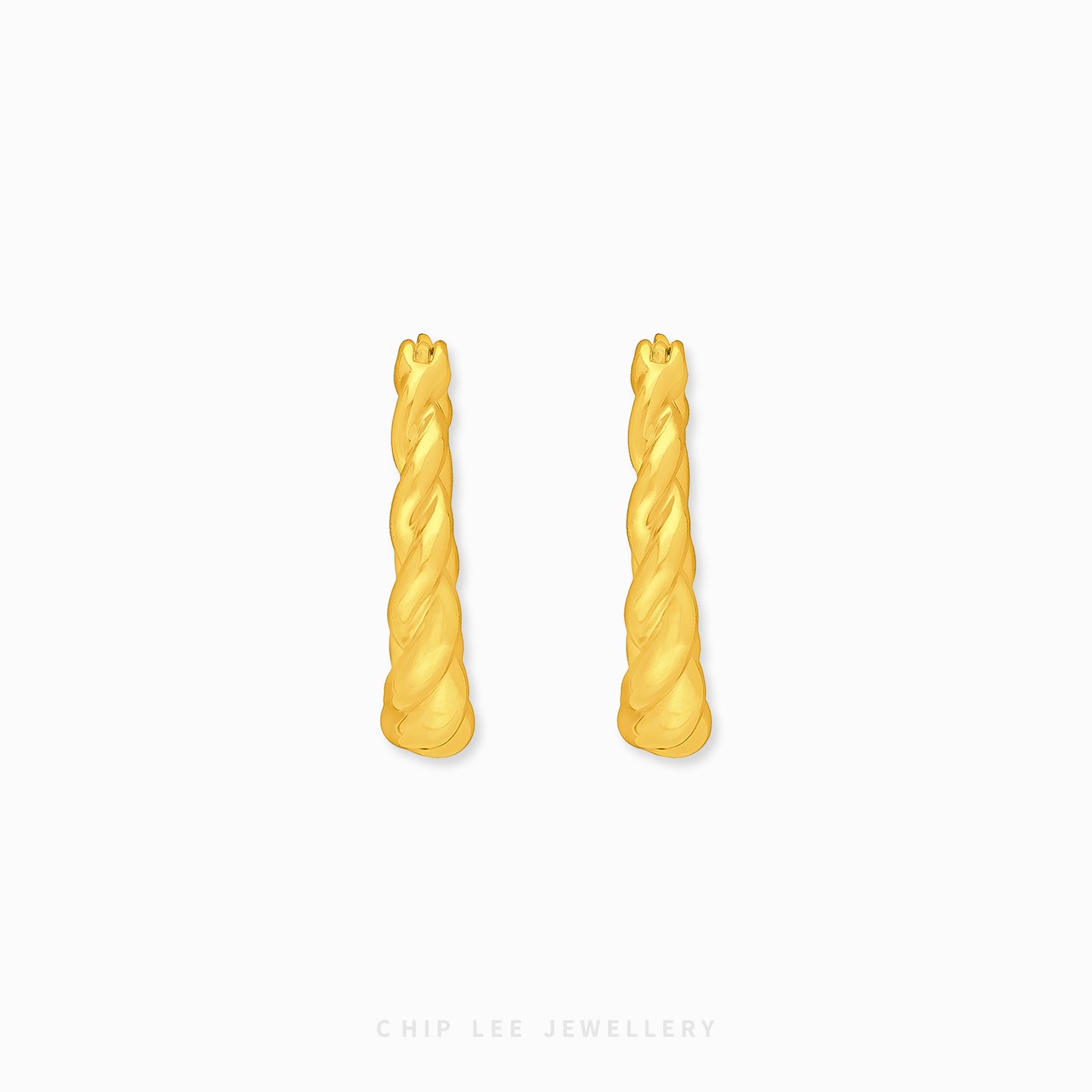 999 Gold Classic Twist Hoop Earring with elegant spiral twist in pure 24K gold by Chip Lee Jewellery Singapore 