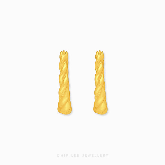 999 Gold Classic Twist Hoop Earring with elegant spiral twist in pure 24K gold by Chip Lee Jewellery Singapore 