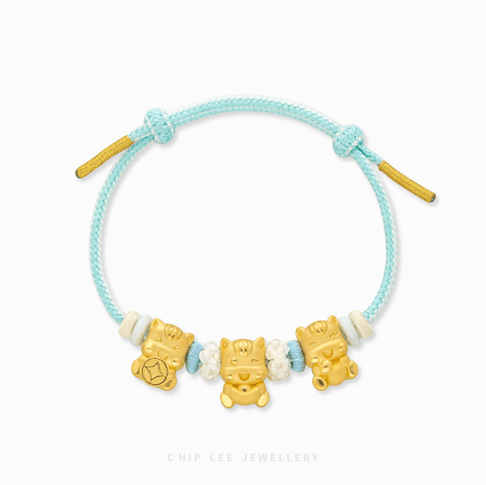 999 Golden Blessing Harmony Horse Charms Adjustable Kids Bracelet with little guardian horse charms, adjustable fit, symbolic protection and blessings for newborns