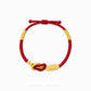 A red cord bracelet with gold-toned beads, a gold knot, and a gold Chinese lucky coin charm, displayed on a clean white background with a brand watermark at the bottom.