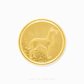 Gold coin with a dog design on a white background.