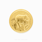 Gold coin with bull design on a white background