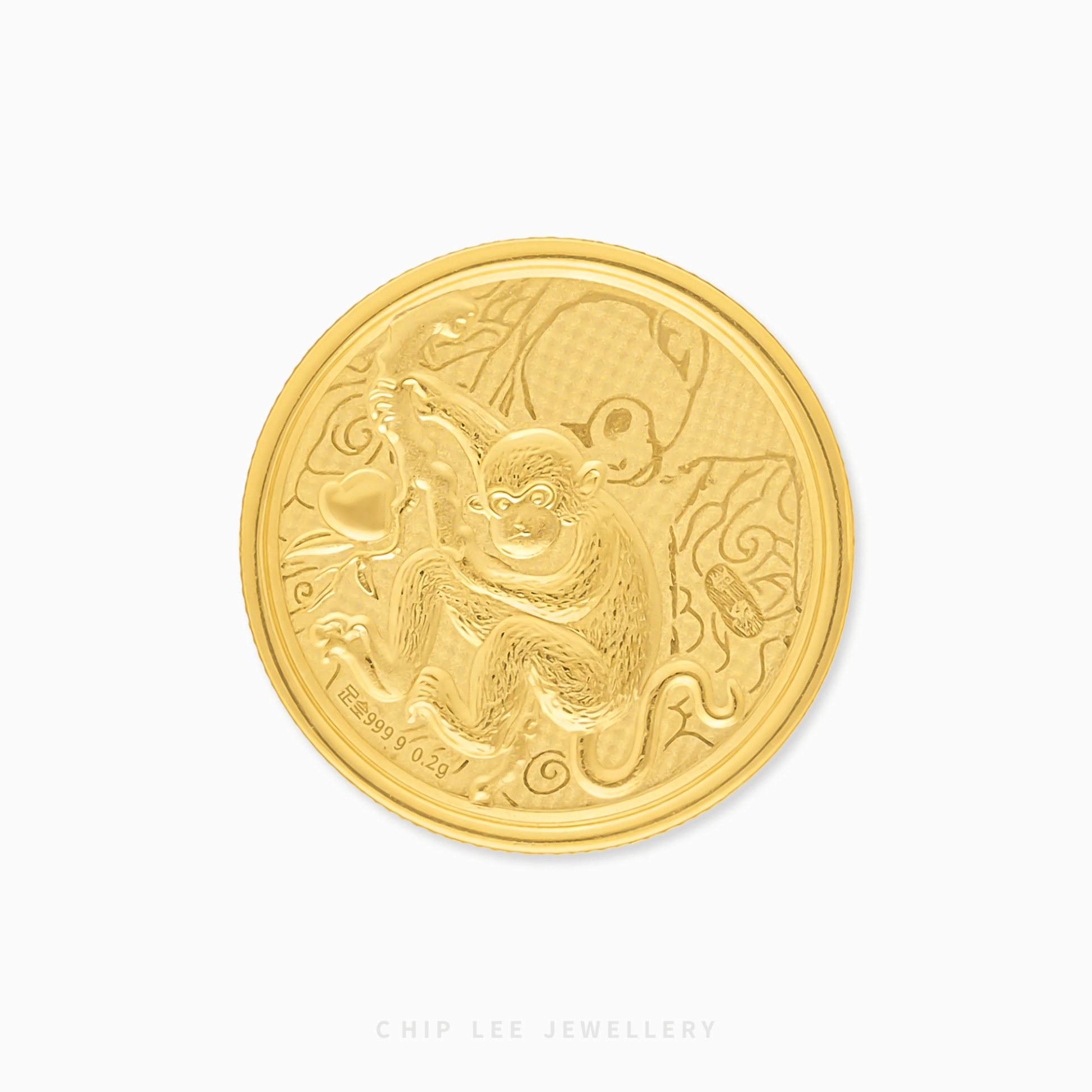 Gold coin with monkey design on a white background