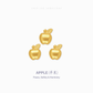 Three small gold apple-shaped jewelry charms with textured metallic finishes, arranged on a light gray background with the text 'CHIP LEE JEWELLERY' at the top and 'APPLE (苹果) Peace, Safety & Harmony' at the bottom.
