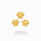Three small gold cat paw charm pendants arranged in a triangle on a light gray background, with the text 'CHIP LEE JEWELLERY' at the top and 'CAT PAW (猫爪) Good Luck, Protection & Charm' at the bottom.
