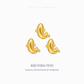 Three small gold fish-shaped jewelry pieces arranged in a triangle on a light gray background, with the text 'CHIP LEE JEWELLERY' at the top and 'KOI FISH (锦鲤) Success, Perseverance & Prosperity' at the bottom.