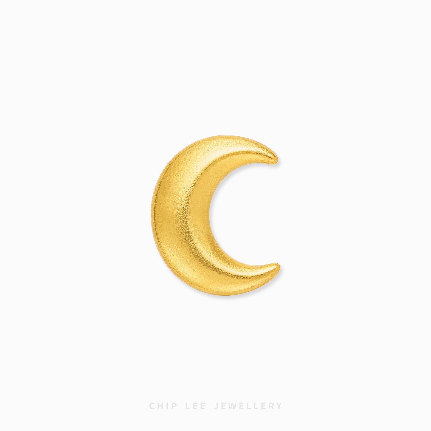 A textured gold crescent moon pendant or charm, centered on a clean white background with the brand name 'CHIP LEE JEWELLERY' printed in light gray at the bottom.