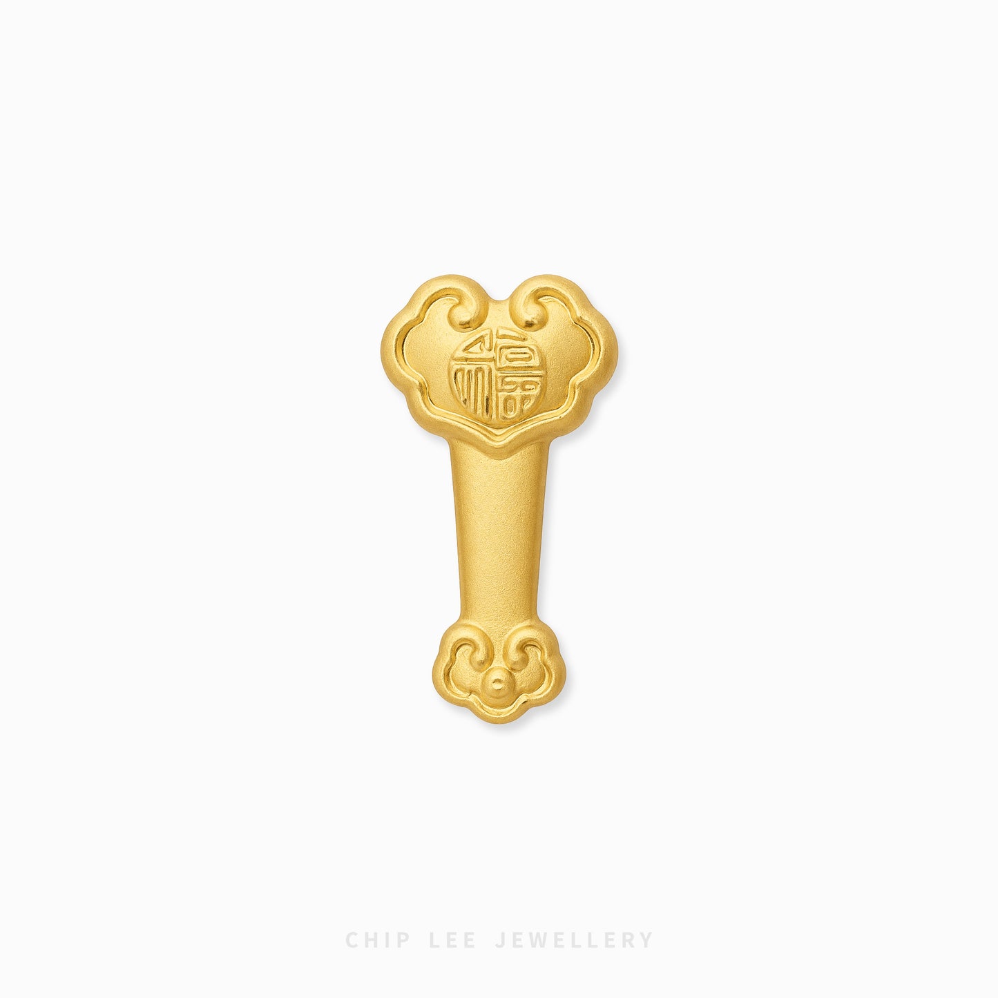 A miniature Ruyi Scepter crafted in 999 pure gold, symbolising fulfilment, good fortune and auspicious wishes.
