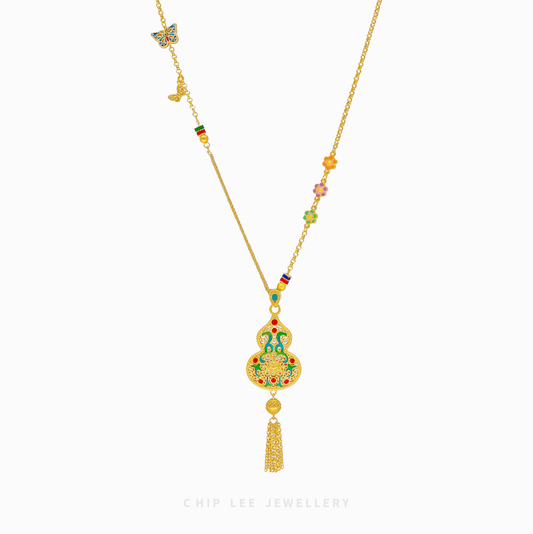 Discover the 999 Pure Gold Abundance & Protection Gourd Gu Fa Jin Necklace, crafted with ancient goldsmithing techniques.
