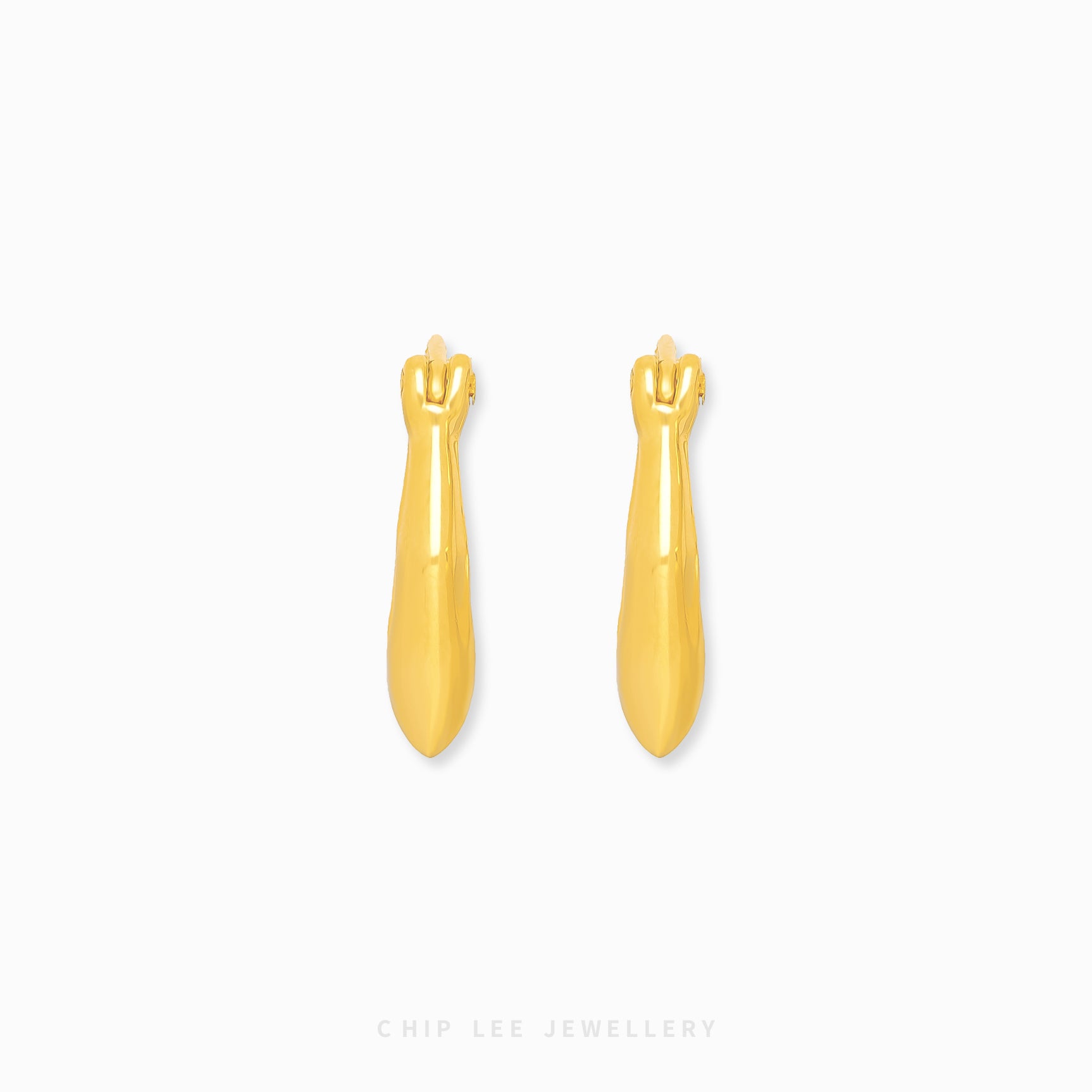 999 Pure Gold Angular Hoop Earrings with sharp geometric facets in 24K gold by Chip Lee Jewellery Singapore