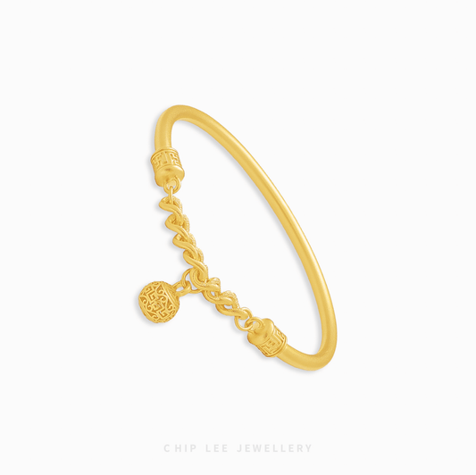 999 Pure Gold Auspicious Gu Fa Jin Bangle, crafted with ancient goldsmithing techniques.