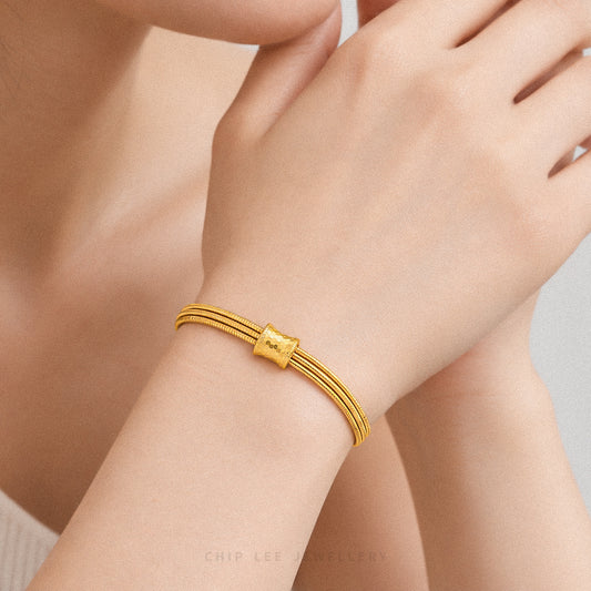 999 Pure Gold Barrel Triple Rope Flexi Bangle