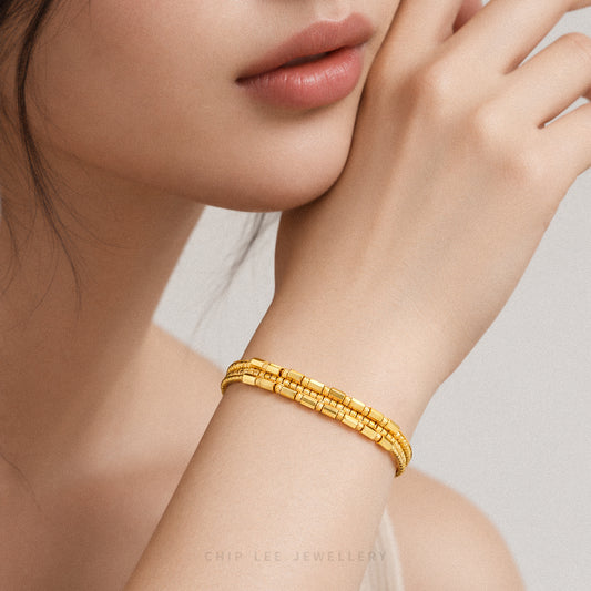 999 Pure Gold Beaded Multi Strand Flexi Bangle