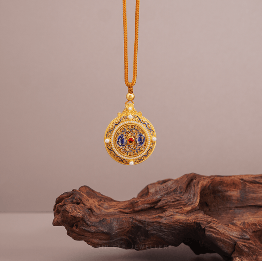 999 Pure Gold Blue Enamel Batik Gu Fa Jin Necklace