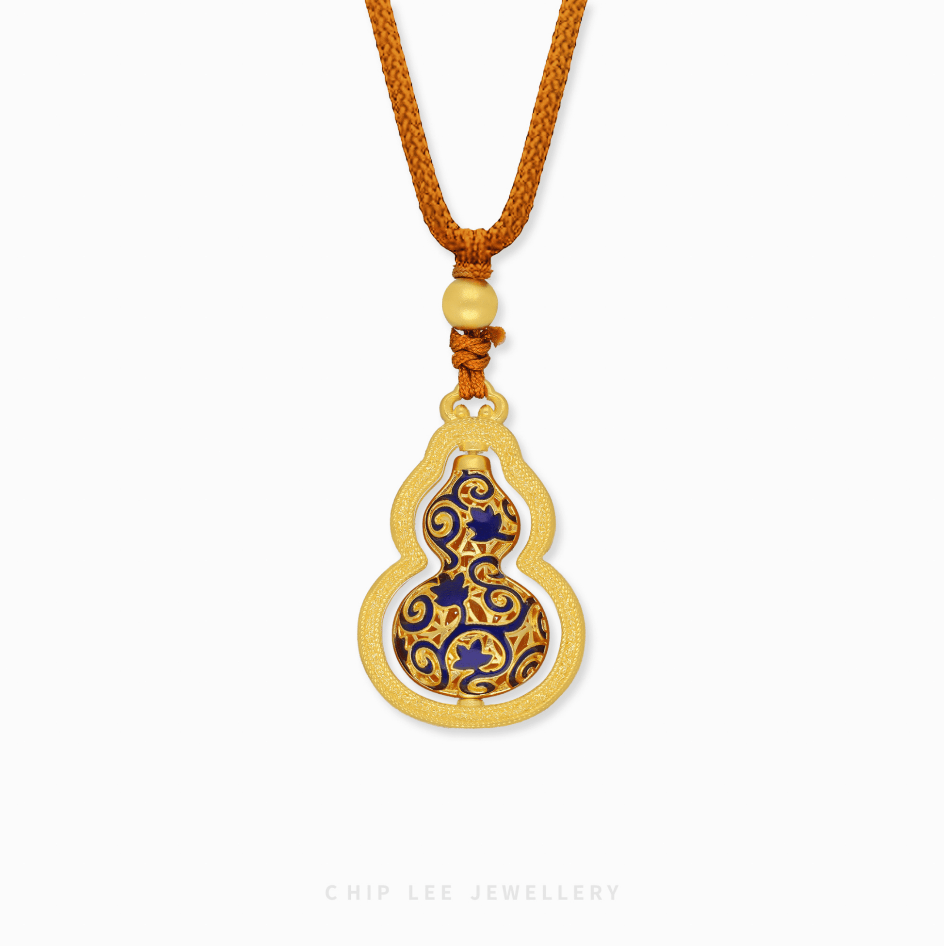 999 Pure Gold Blue Enamel Prosperity Hu Lu ( 葫芦) Gu Fa Jin Necklace