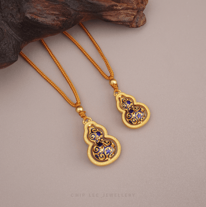 999 Pure Gold Blue Enamel Prosperity Hu Lu ( 葫芦) Gu Fa Jin Necklace
