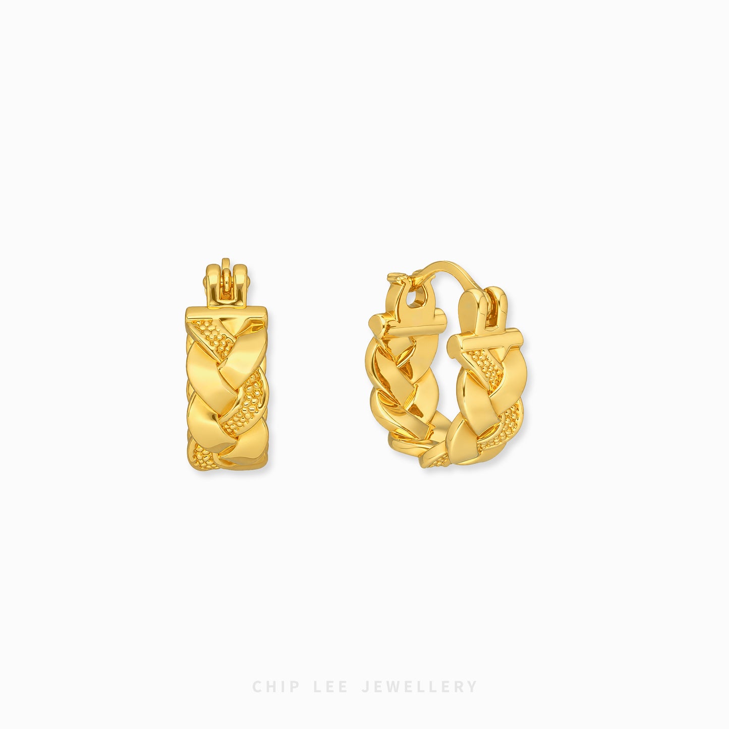 999 Pure Gold Braided Twist Hoop Earrings