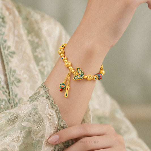 999 Pure Gold Butterfly Charm Bracelet