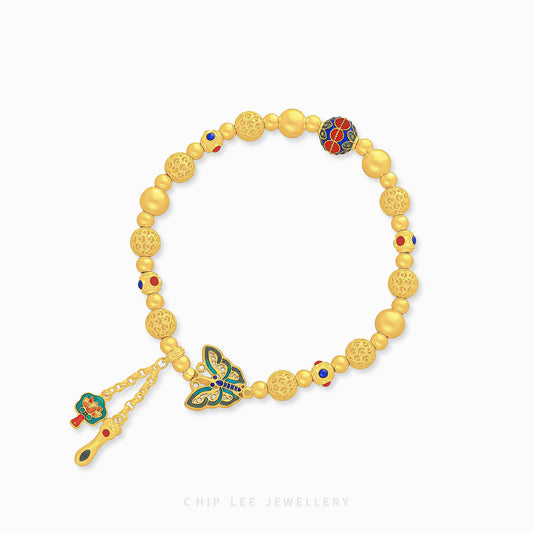 999 Pure Gold Butterfly Charm Gu Fa Jin Bracelet,crafted with ancient goldsmithing techniques.