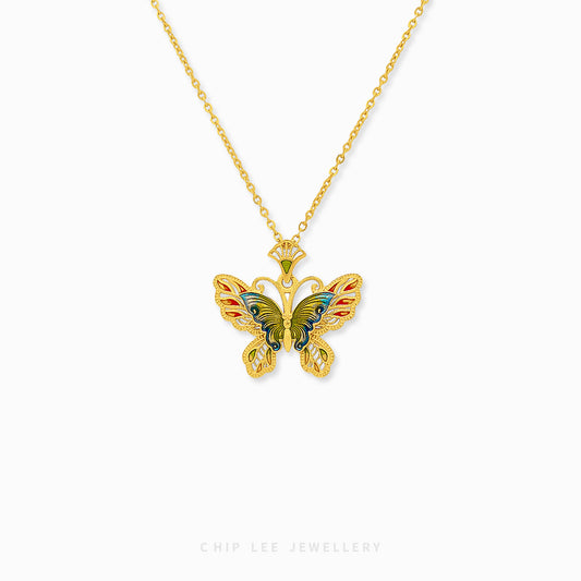 999 Pure Gold Butterfly Gu Fa Jin Necklace, symbolising transformation and hope.