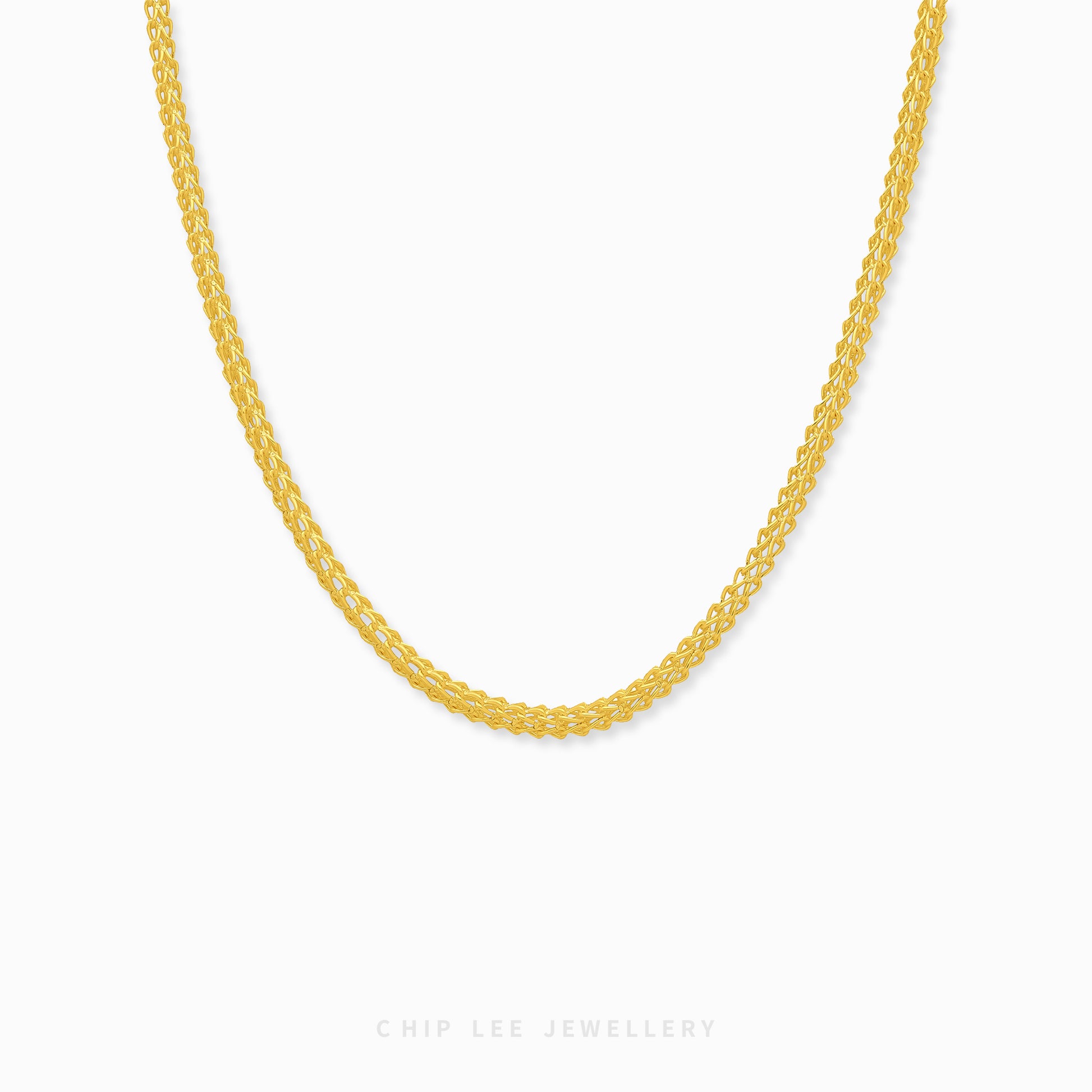 999 Pure Gold Chain Necklace with interlocking links in 24K solid gold by Chip Lee Jewellery Singapore