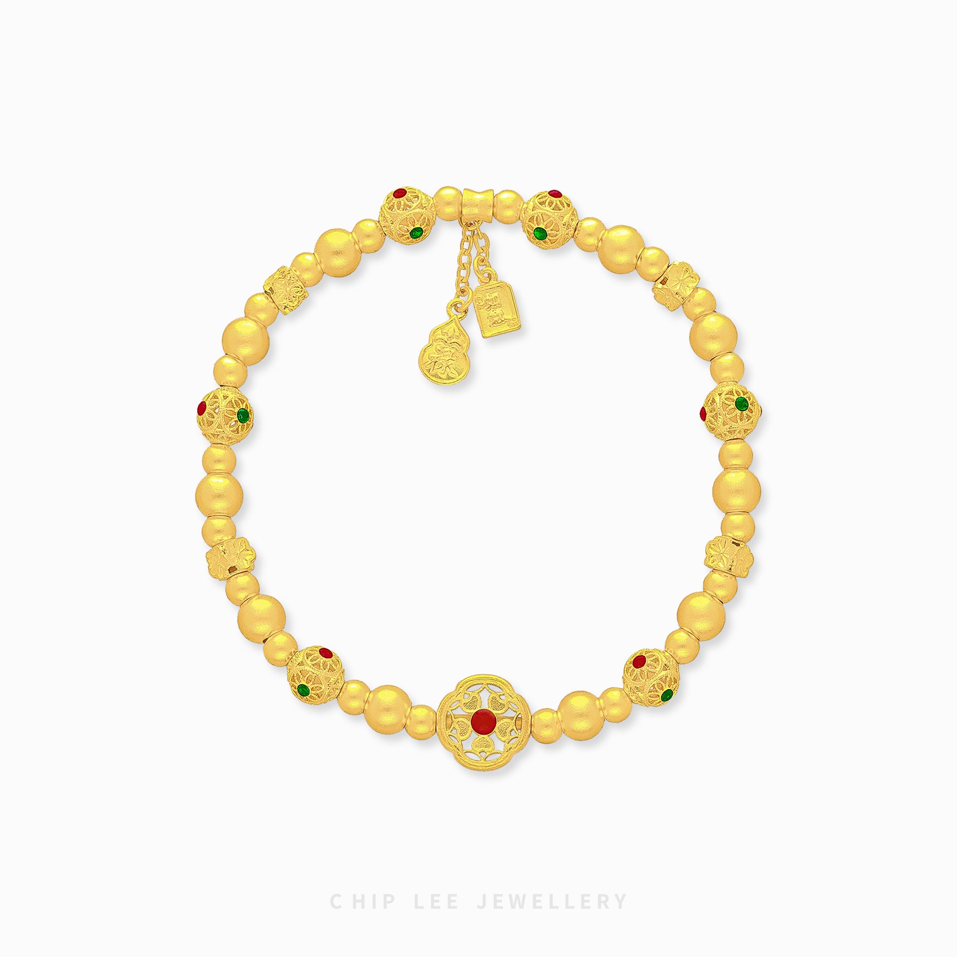 999 Pure Gold Charm Gu Fa Jin Bracelet with symbolic charm, crafted using ancient goldsmithing techniques.