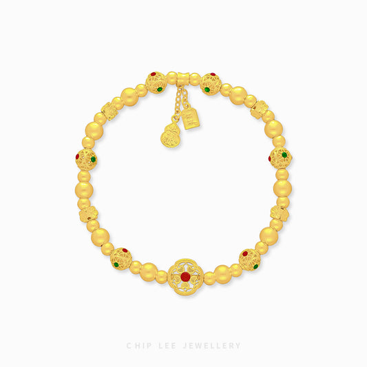 999 Pure Gold Charm Gu Fa Jin Bracelet with symbolic charm, crafted using ancient goldsmithing techniques.