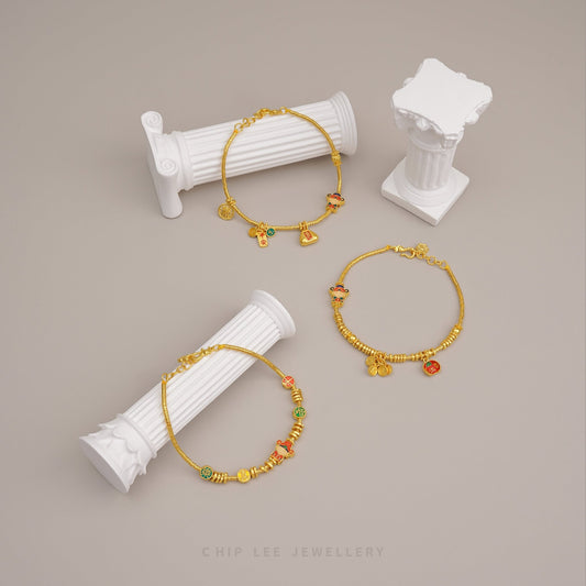 999 Pure Gold Charm Gu Fa Jin Bracelet , featuring symbolic blessings, crafted with ancient techniques.