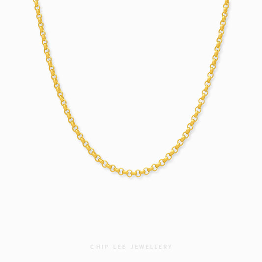 999 Pure Gold Circle Link Chain Necklace with interlocking circle-shaped links in 24K solid gold by Chip Lee Jewellery Singapore