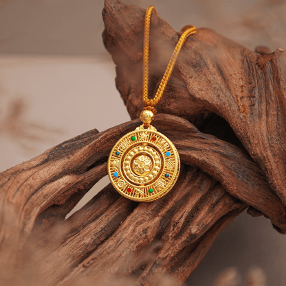 999 Pure Gold Eight Treasures and Blessings Gu Fa Jin Necklace featuring Buddhist Eight Treasures compass motif.