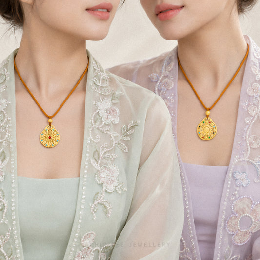 999 Pure Gold Eight Treasures and Blessings Necklace