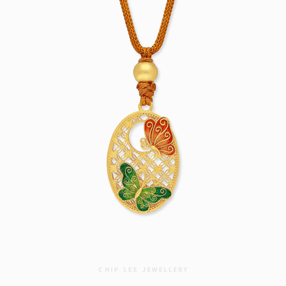 999 Pure Gold Ethereal Butterfly Gu Fa Jin Necklace featuring twin butterflies symbolizing transformation and freedom