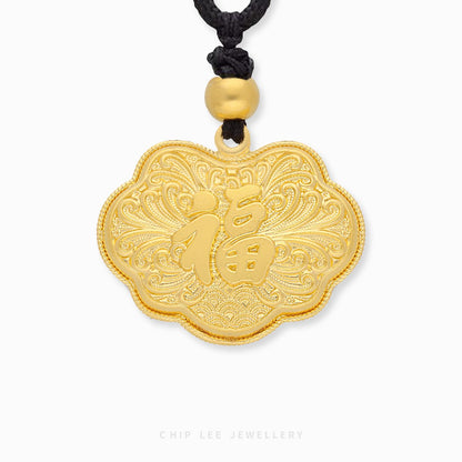 999 Pure Gold Flora Fortune (福) Gu Fa Jin Necklace, crafted with ancient techniques, symbolising growth, prosperity, and cherished heritage.