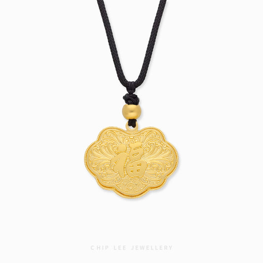 999 Pure Gold Flora Fortune (福) Gu Fa Jin Necklace, crafted with ancient techniques, symbolising growth, prosperity, and cherished heritage.