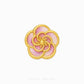 A gold flower-shaped brooch with pink glittery enamel petals, shown on a plain white background with the brand name 'CHIP LEE JEWELLERY' printed at the bottom.